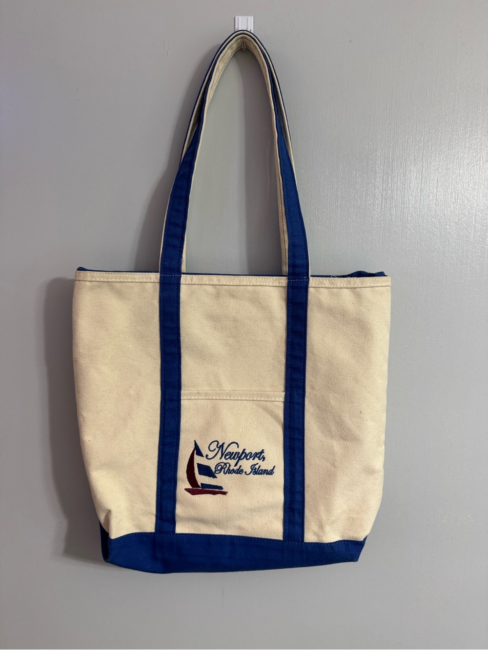 Newport Rhode Island Canvas Tote Bag with Navy Trim Preppy Coastal Vibes